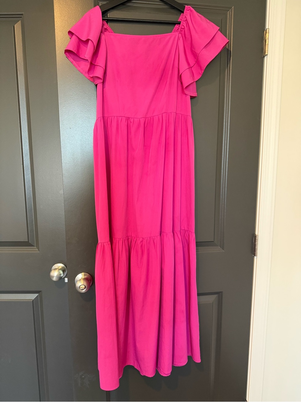 Women' Pink Ruffle-Sleeve Maxi Dress